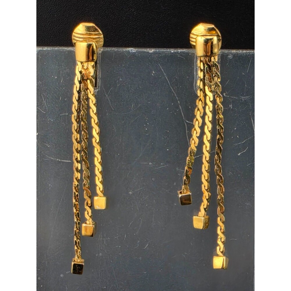 Vintage Signed Monet S-Chain Chandelier Dangle Clip Earrings 1.75"